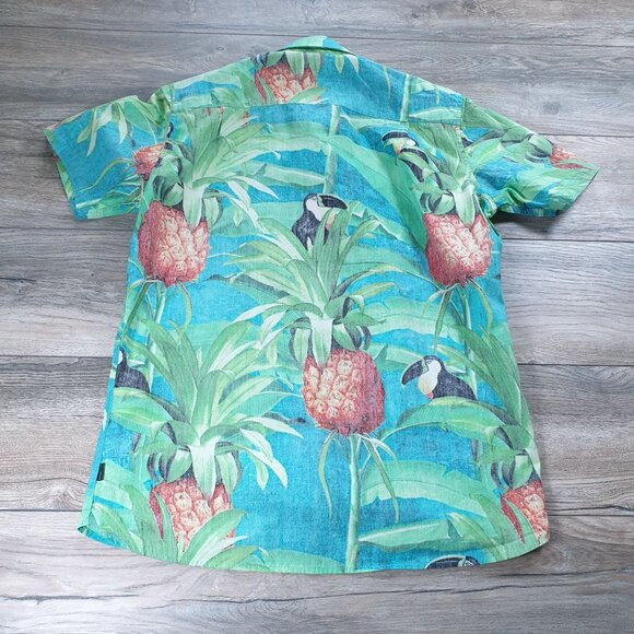 Hurley Men Hawaiian Shirt Classic Fit Medium Tropical Print Short Sleeve Skater - Picture 6 of 6